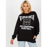 Fashion Hunters Black loose fit sweatshirt with a print and a round neckline Cene