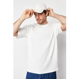 Trendyol Ecru Men's Oversize Back Printed 100% Cotton T-Shirt