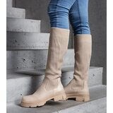 Gemre Beige slip-on boots with a stretchy upper on a chunky sole Elthea | Shoptok.si