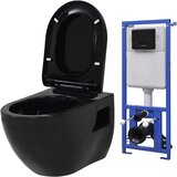 vidaXL Viseča WC školjka z vgradnim kotličkom keramika črna | Shoptok.si
