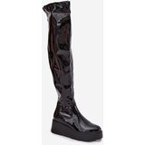 Boto Lacquered Knee High Boots On Platform With Delicate Wedge Black Tavina | shoptok.hr