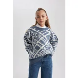 Defacto Girl&#39;s Crew Neck Patterned Sweater