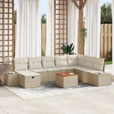 vidaXL Vrtni kavč set Set 9 Bež Ratan, Poliester Vrtni kavč set | Shoptok.si
