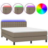  Box spring postelja z vzmetnico LED taupe 140x190 cm blago | Shoptok.si