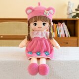 Plišana krpena lutka u roza haljini sa pletenicama 45cm | shoptok.hr