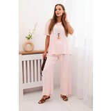 Kesi Włoski Women's set with a loose blouse and wide pants powder pink | Shoptok.si