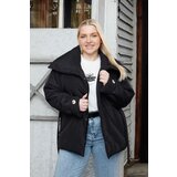 Trendyol Curve Black Regular Fit Wide Collar Waist Tie Detailed Coat