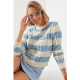 Bianco Lucci Women's Striped Crew Neck Sweater