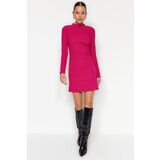 Trendyol Fuchsia Stand-Up Collar, Fitted, Knitted Mini Dress with Pleats Cijene