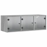  The Living Store Stenska omarica s steklenimi vrati siva sonoma 102x37x35 cm - Stenska Omarica, (21448386) | Shoptok.si