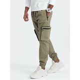 Ombre Men's JOGGER pants with zippered cargo pockets - light olive cene