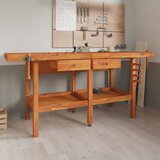 vidaXL Radni stol s ladicama i škripcima 192x62x83 cm od drva bagrema | shoptok.hr