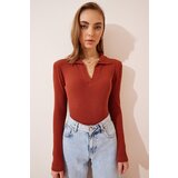  Women's Tile Polo Neck Ribbed Knitted Blouse | Shoptok.si