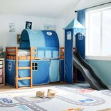 vidaXL Otroški pograd s stolpom moder 90x200 cm trdna borovina | Shoptok.si