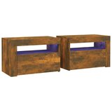 Noćni ormarići 2 kom s LED svjetlima boja hrasta 60x35x40 cm Smeđa | Shoptok.si