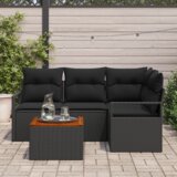 vidaXL 5-delna vrtna sedežna garnitura z blazinami črna poli ratan akacija | Shoptok.si