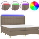  Krevet box spring s madracem LED smeđesivi 200x200 cm tkanina | shoptok.hr