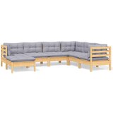 The Living Store Vrtna sedežna garnitura 7-delna s sivimi blazinami borovina - Vrtna Sedežna Garnitura, (21421971) | Shoptok.si