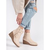 Shelvt Suede light beige women's wedge boots with fringes Cijene