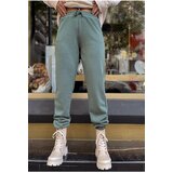 Laluvia Mint Green Soft Textured Modal Trousers with Elastic Legs cene