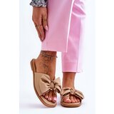 Kesi Lady's leather slippers with bow Beige Becky Cene