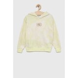 Calvin Klein Jeans Otroška bombažna mikica zelena barva, s kapuco | Shoptok.si