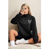 Dewberry 39035 Heart Printed High Neck Half Zippered Sweater-BLACK | shoptok.hr
