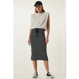 Happiness İstanbul Women's Black Striped Slit Wrap Knitted Skirt cene