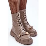 S. BARSKI Women's Glossy Ankle Boots Brogues with Decoration Beige SBarski | Shoptok.si