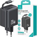 Usams OMREŽNI POLNILEC 1X USB-C REWELLED KABEL PD+QC 20W GAN FAST BLACK, (21974777) | Shoptok.si