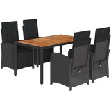  5-dijelni vrtni blagovaonski set s jastucima od poliratana crni Crna Dužina stola 150 cm | Shoptok.si