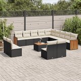Maison Chic Seti vrtnega pohištva - Vrtna garnitura - Vrtni pohištvo set 14-delna z blazinami črn poli ratan, (21810464) | Shoptok.si