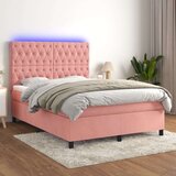  Krevet box spring s madracem LED ružičasti 140x200cm baršunasti Cijene
