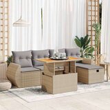 vidaXL Vrtna sedežna garnitura z blazinami 6-delna bež ratan/akacija | Shoptok.si