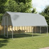 vidaXL Pasji boks s streho in vrati srebrno pocinkano jeklo - - Srebrna - 53.6 - 375 x 285 x 230 cm - 2025- | Shoptok.si