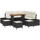 vidaXL 9-dijelni vrtni set za sofe s jastucima Crni poli ratan akacija, 2-sjedna vrtna sofa s jastucima Crni poli ratan, 4-dijelni vrtni blagovaonski set s jastucima Crni poli ratan akacija | shoptok.hr