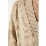  Women's Cream Knitted Balloon Sleeve Loose Knitwear Cardigan | Shoptok.si