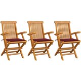 Maison Chic Vrtni stoli - Stol za vrt z vinsko rdečimi blazinami 3 kosi trdna tikovina JS2596, (21876466) | Shoptok.si
