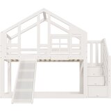 Lumor Pogradna postelja 2x90x200 cm s tremi predali, drsnikom, streho, iz masivnega lesa in Mdf, bela (brez vzmetnice), (22156805) | Shoptok.si