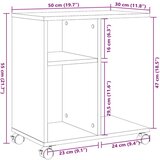 vidaXL Stranska mizica s kolesi siva sonoma 50x30x55 cm inžen. les | Shoptok.si