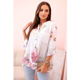 Kesi Włoski Women's cotton blouse with a floral pattern and buttons - white Cijene