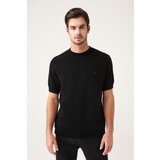 Avva Men's Black High Crew Neck 100% Cotton Ribbed Slim Fit Slim Fit Sweater T-shirt Cene