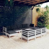 The Living Store Vrtna sedežna garnitura 10-delna z blazinami bela borovina - Vrtna Sedežna Garnitura, (21423945) | Shoptok.si