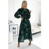 numoco basic Numoco pleated chiffon long dress with neckline, long sleeves and belt | Shoptok.si