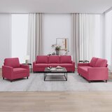  3-dijelni set sofa s jastucima crvena boja vina baršunasti Cijene
