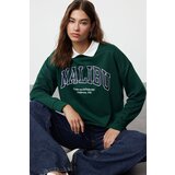 Trendyol green front printed polo neck knitted sweatshirt Cene