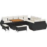 vidaXL 13-delni vrtni set kavča z blazinami črne poli ratana akacija, 3-delni vrtni jedilni set z blazinami črne poli ratana akacija | Shoptok.si