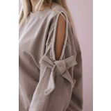 Kesi Women's set of sweatshirt with bow and leggings - dark beige | shoptok.hr