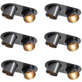 QAZQA Set van 6 inbouwspots gunmetal GU10 50mm 2-lichts - Installa | Shoptok.si