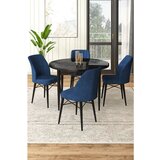Hanah home Rox - Black Marble, Navy Blue Black MarbleNavy Blue Dining Table & Chairs Set (5 Pieces) | ePonuda.com
